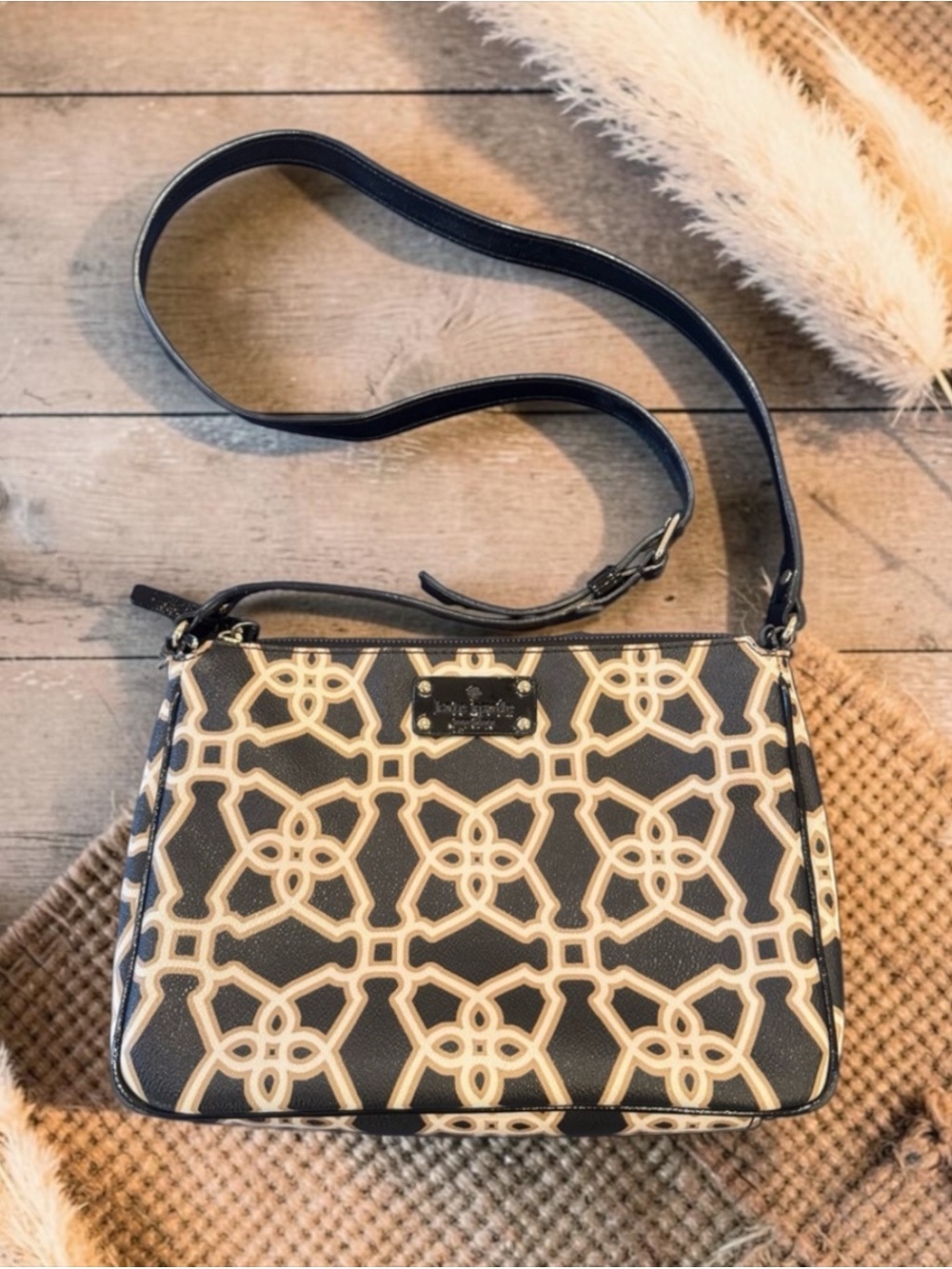 kate spade Black and Cream Geometric Crossbody Bag